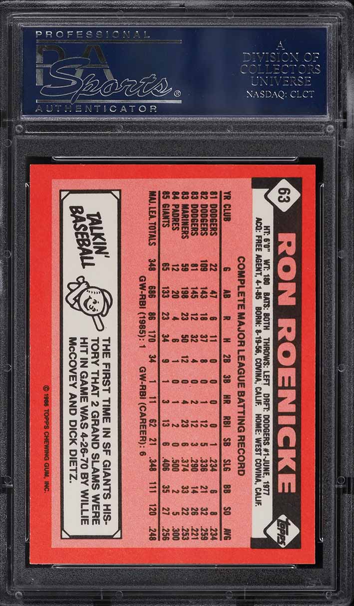 1986 Topps Tiffany Ron Roenicke #63 PSA 10 GEM MINT