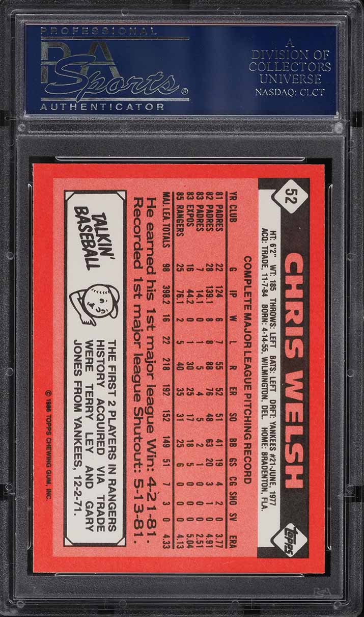 1986 Topps Tiffany Chris Welsh #52 PSA 10 GEM MINT