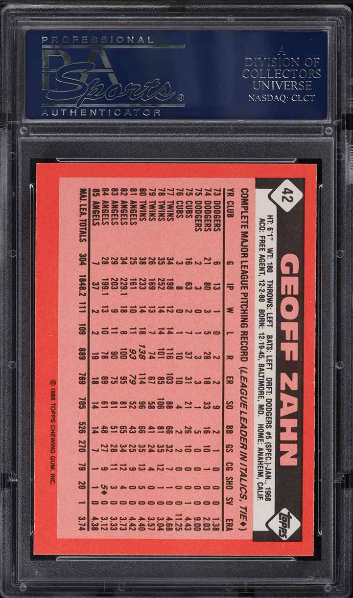 1986 Topps Tiffany Geoff Zahn #42 PSA 10 GEM MINT