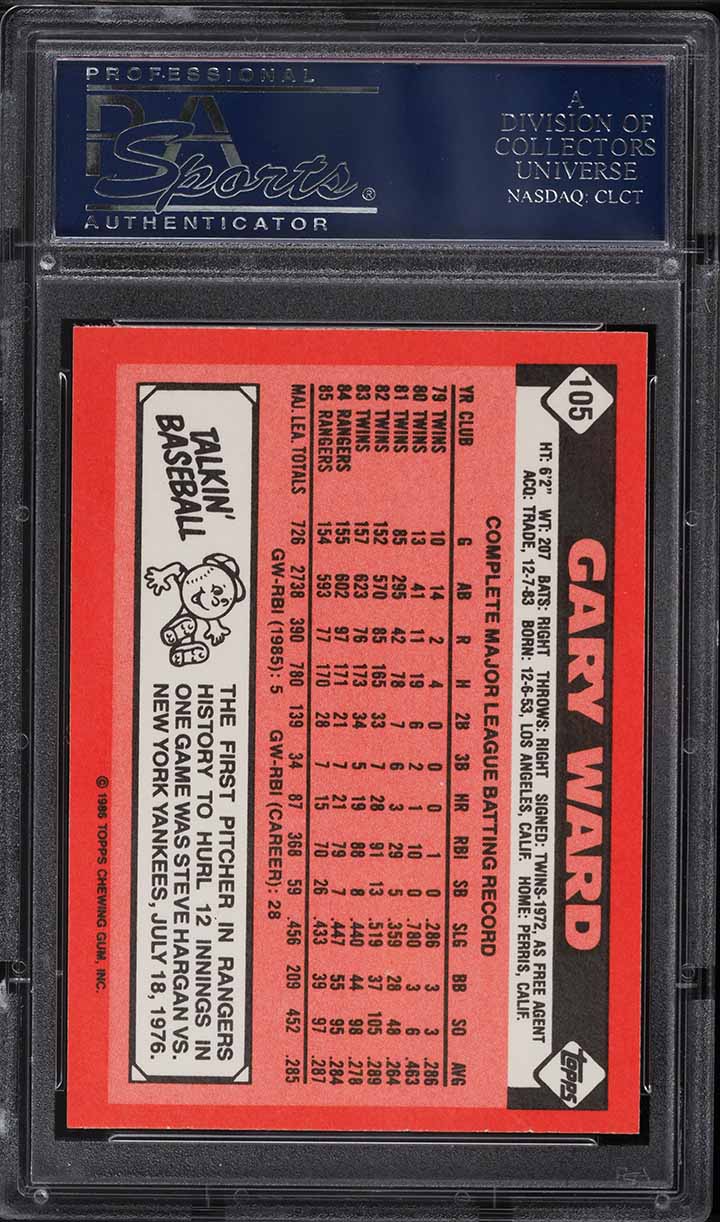 1986 Topps Tiffany Gary Ward #105 PSA 10 GEM MINT