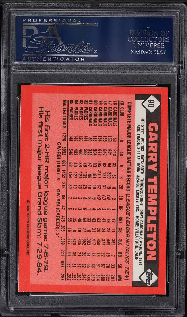 1986 Topps Tiffany Garry Templeton #90 PSA 10 GEM MINT