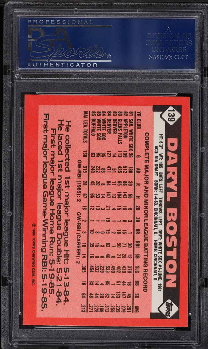 1986 Topps Tiffany Daryl Boston #139 PSA 10 GEM MINT