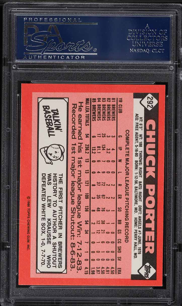 1986 Topps Tiffany Chuck Porter #292 PSA 10 GEM MINT