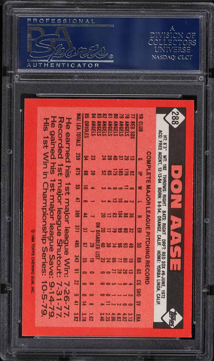 1986 Topps Tiffany Don Aase #288 PSA 10 GEM MINT