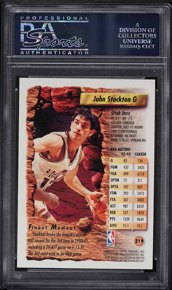 1993 Finest Refractor John Stockton #219 PSA 9 MINT