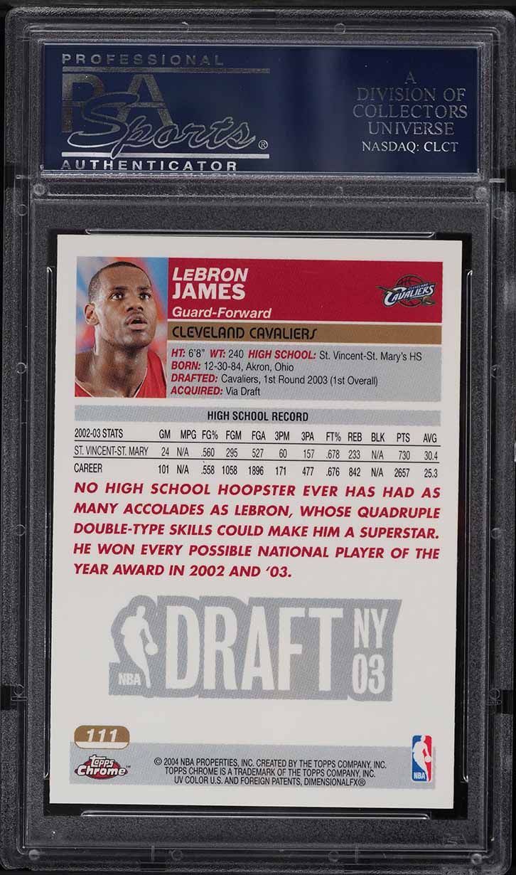 2003 Topps Chrome LeBron James ROOKIE RC #111 PSA 10 GEM MINT on