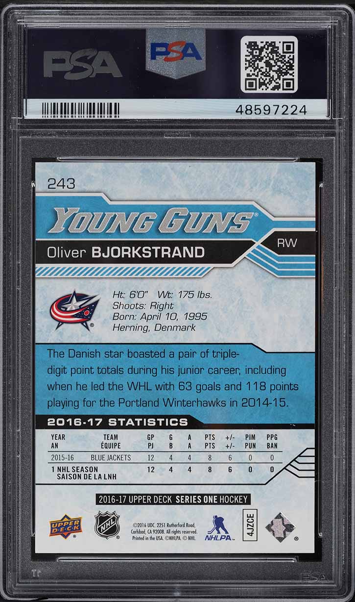 2016 Upper Deck Young Guns Oliver Bjorkstrand ROOKIE RC #243 PSA 10 GEM MINT