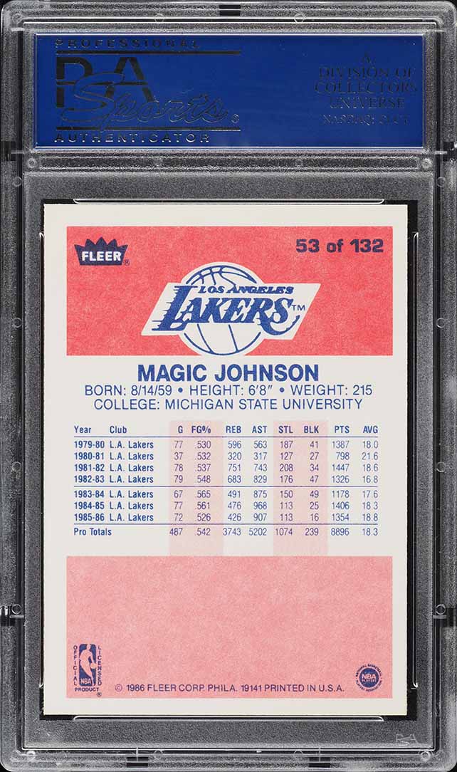1986 Fleer Basketball Magic Johnson #53 PSA 9 MINT