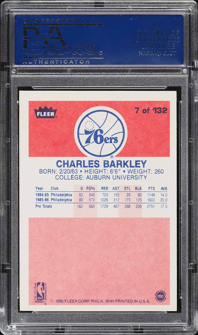 1986 Fleer Basketball Charles Barkley ROOKIE #7 PSA 9 MINT