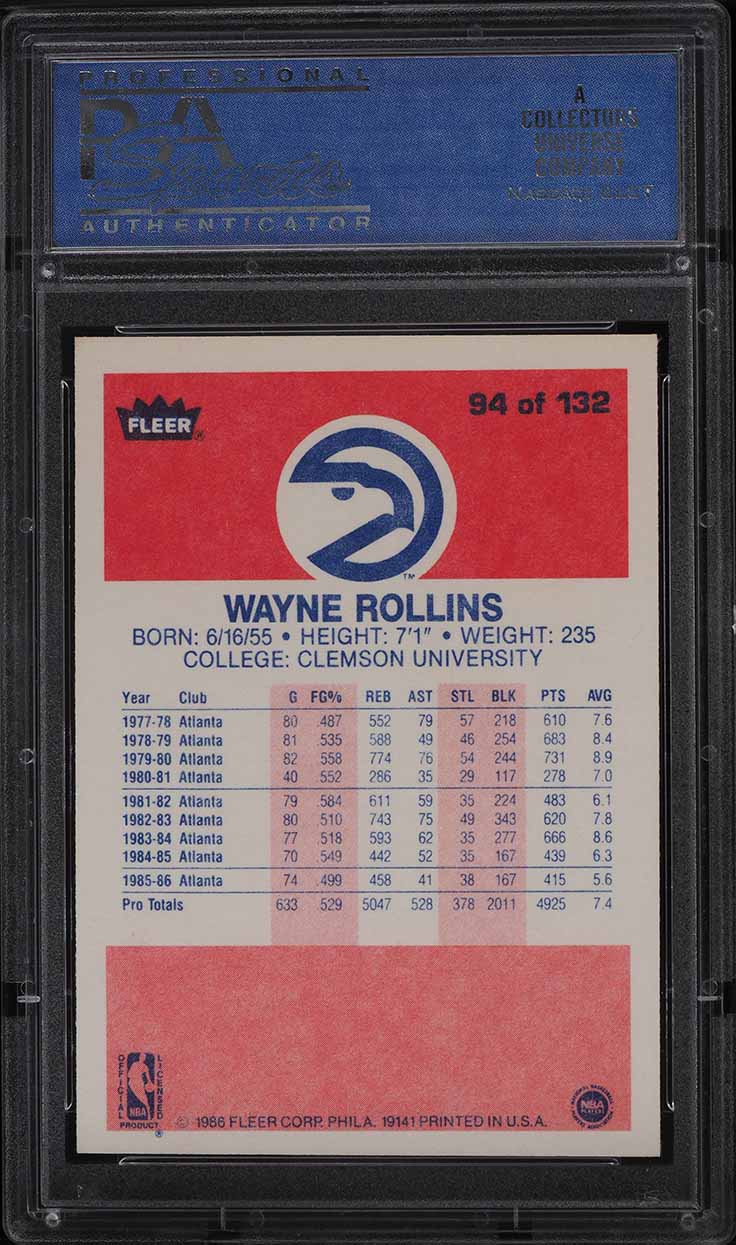 1986 Fleer Basketball Wayne Rollins #94 PSA 9 MINT
