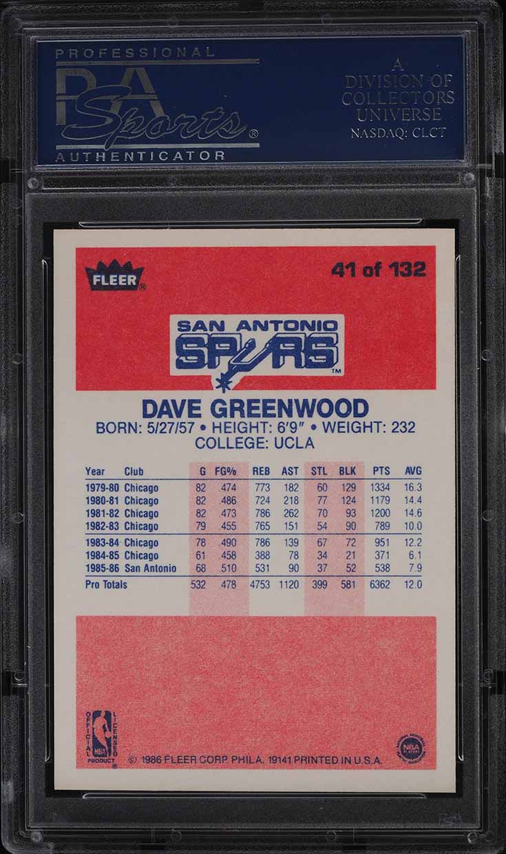 1986 Fleer Basketball Dave Greenwood #41 PSA 9 MINT