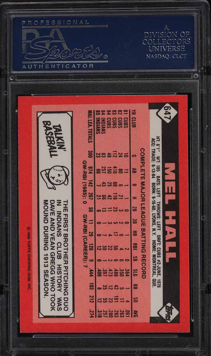 1986 Topps Tiffany Mel Hall #647 PSA 10 GEM MINT