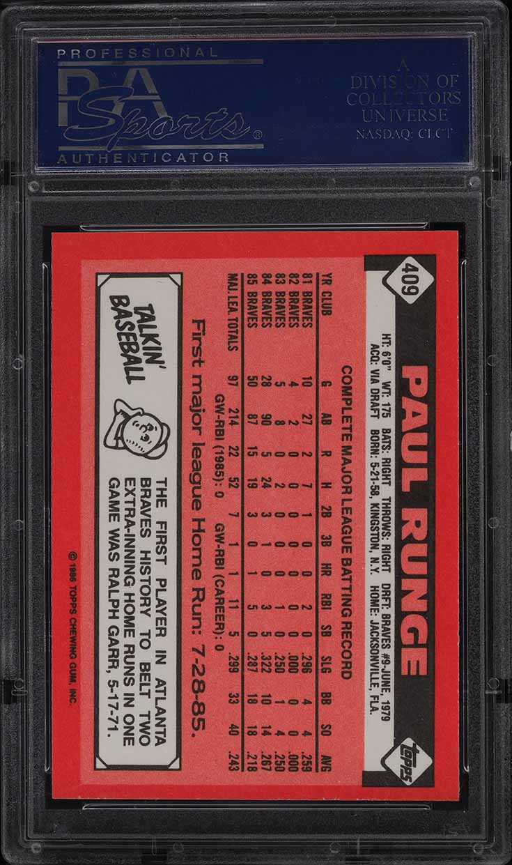 1986 Topps Tiffany Paul Runge #409 PSA 10 GEM MINT