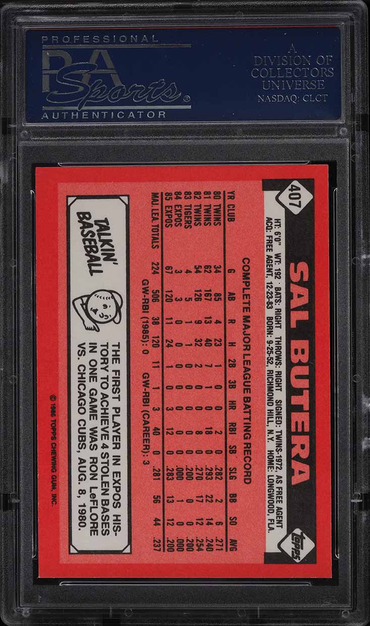 1986 Topps Tiffany Sal Butera #407 PSA 10 GEM MINT