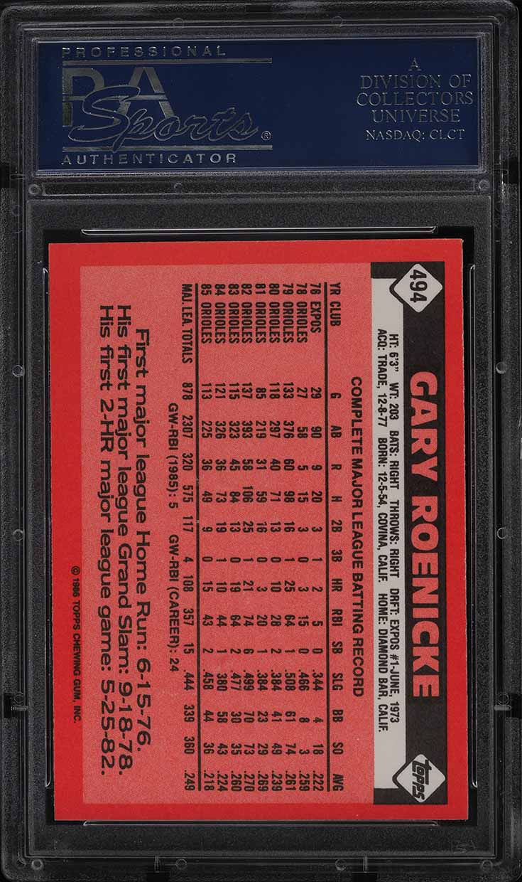 1986 Topps Tiffany Gary Roenicke #494 PSA 10 GEM MINT