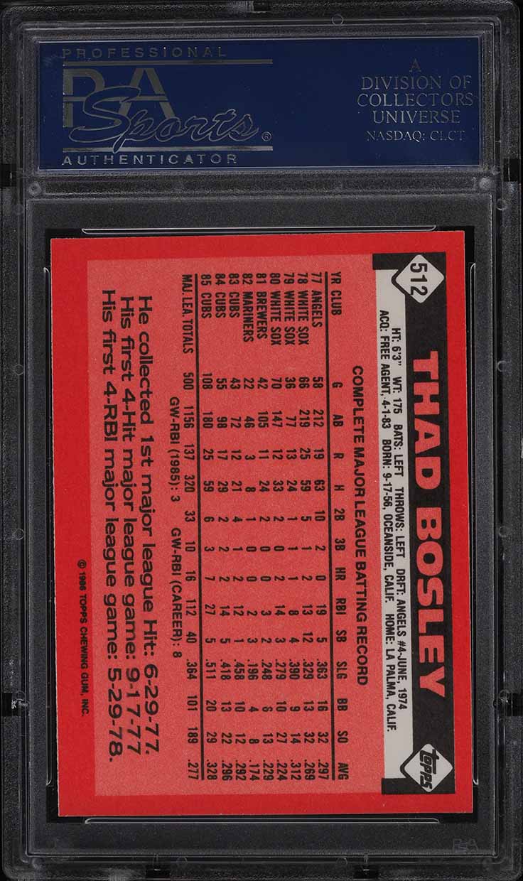 1986 Topps Tiffany Thad Bosley #512 PSA 10 GEM MINT