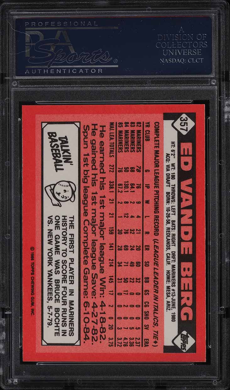 1986 Topps Tiffany Ed Vande Berg #357 PSA 10 GEM MINT
