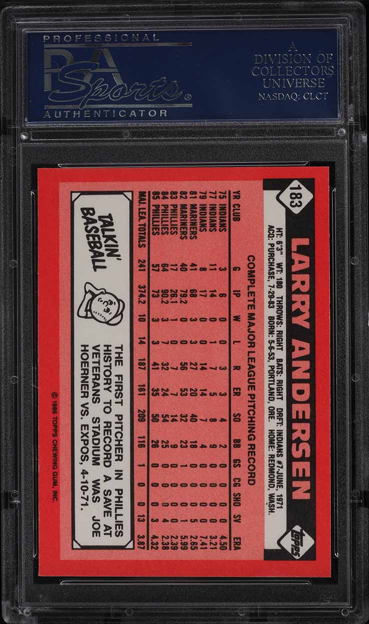 1986 Topps Tiffany Larry Andersen #183 PSA 10 GEM MINT