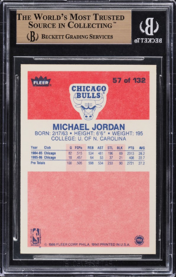 1986 Fleer Basketball Michael Jordan ROOKIE #57 BGS 9.5 GEM MINT