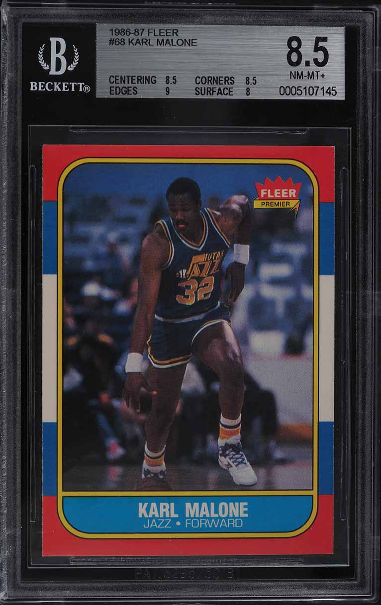 1986 Fleer Basketball Karl Malone ROOKIE #68 BGS 8.5 NM-MT+