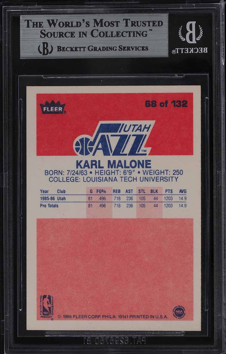 1986 Fleer Basketball Karl Malone ROOKIE #68 BGS 8.5 NM-MT+