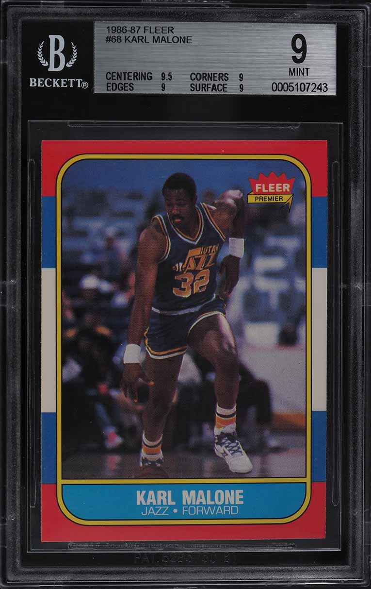 1986 Fleer Basketball Karl Malone ROOKIE #68 BGS 9 MINT