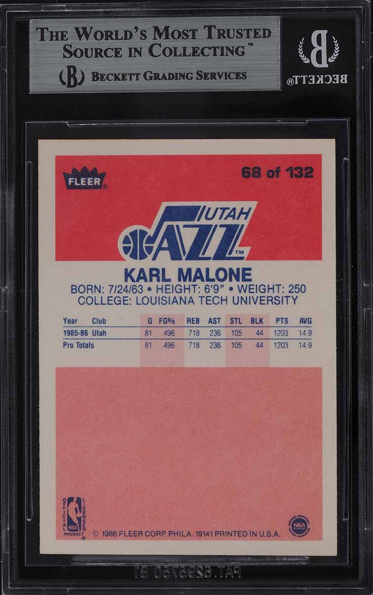 1986 Fleer Basketball Karl Malone ROOKIE #68 BGS 9 MINT