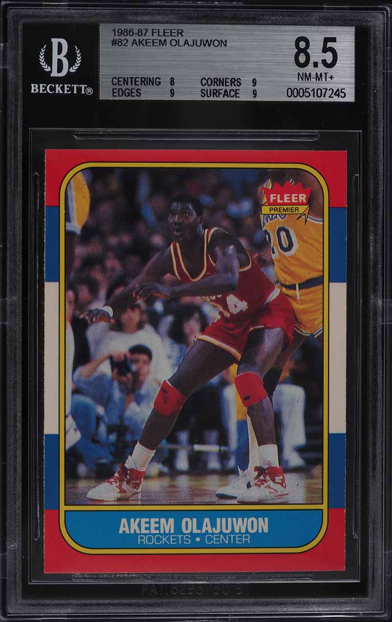 1986 Fleer Basketball Hakeem Olajuwon ROOKIE #82 BGS 8.5 NM-MT+