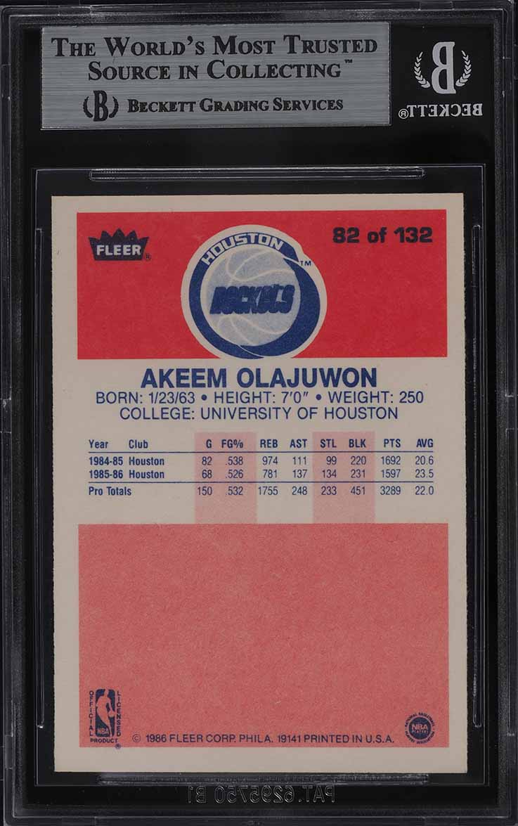 1986 Fleer Basketball Hakeem Olajuwon ROOKIE #82 BGS 8.5 NM-MT+