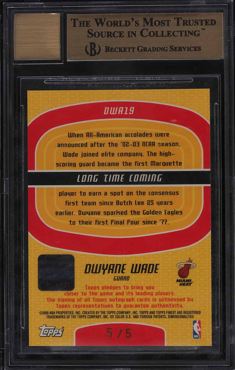 2005 Finest Moments Boxloaders Dwyane Wade AUTO 5/5 #19 BGS 9.5 GEM MINT