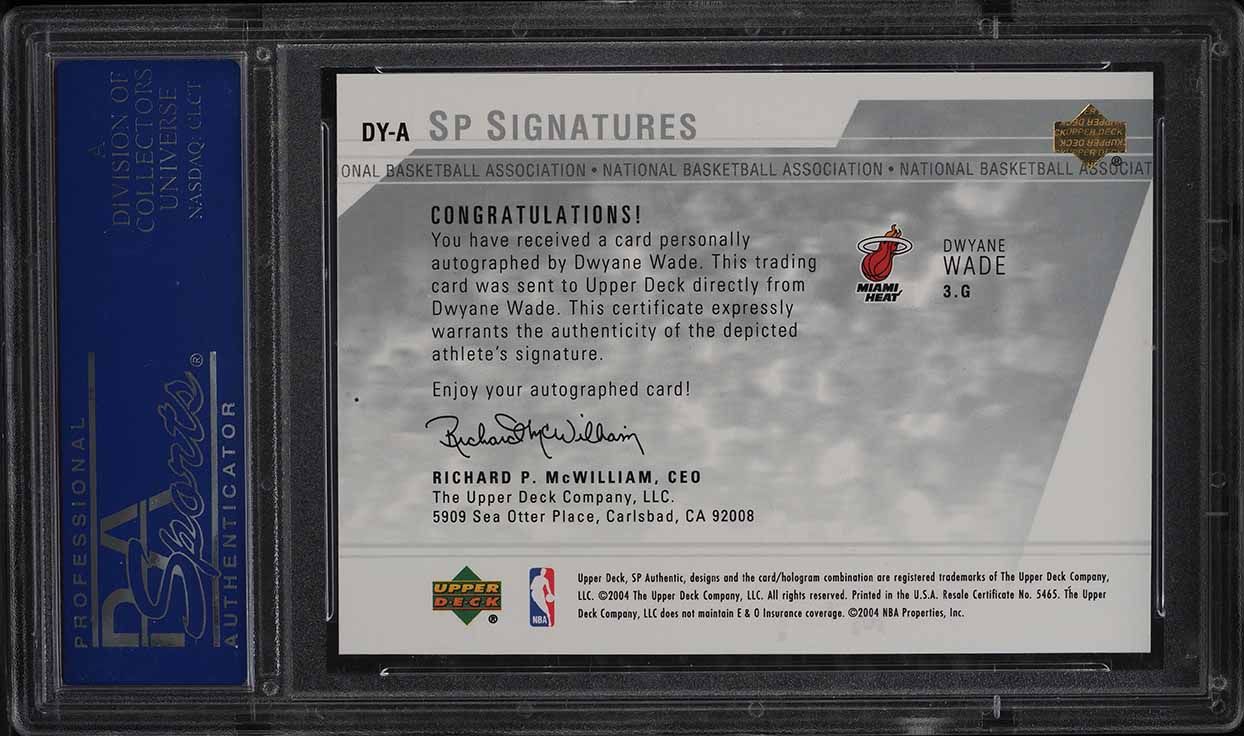 2003 SP Authentic Signatures Dwyane Wade ROOKIE RC AUTO #DY-A PSA 10 GEM MINT