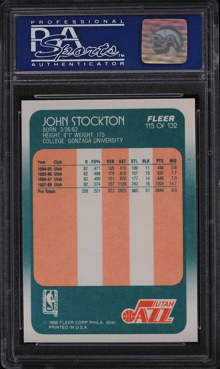 1988 Fleer Basketball John Stockton ROOKIE #115 PSA 9 MINT