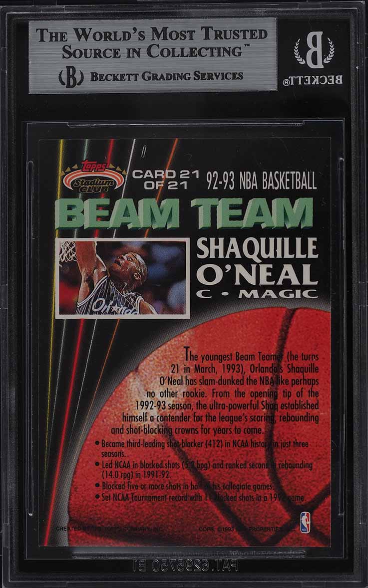 1992 Stadium Club Beam Team Shaquille O'Neal ROOKIE #21 BGS 8.5 NM-MT+