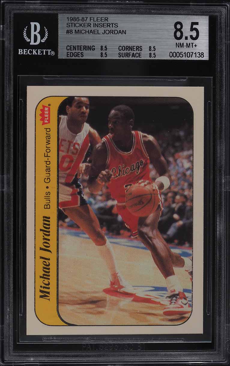 1986 Fleer Sticker Michael Jordan ROOKIE #8 BGS 8.5 NM-MT+