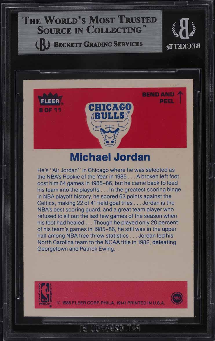 1986 Fleer Sticker Michael Jordan ROOKIE #8 BGS 8.5 NM-MT+