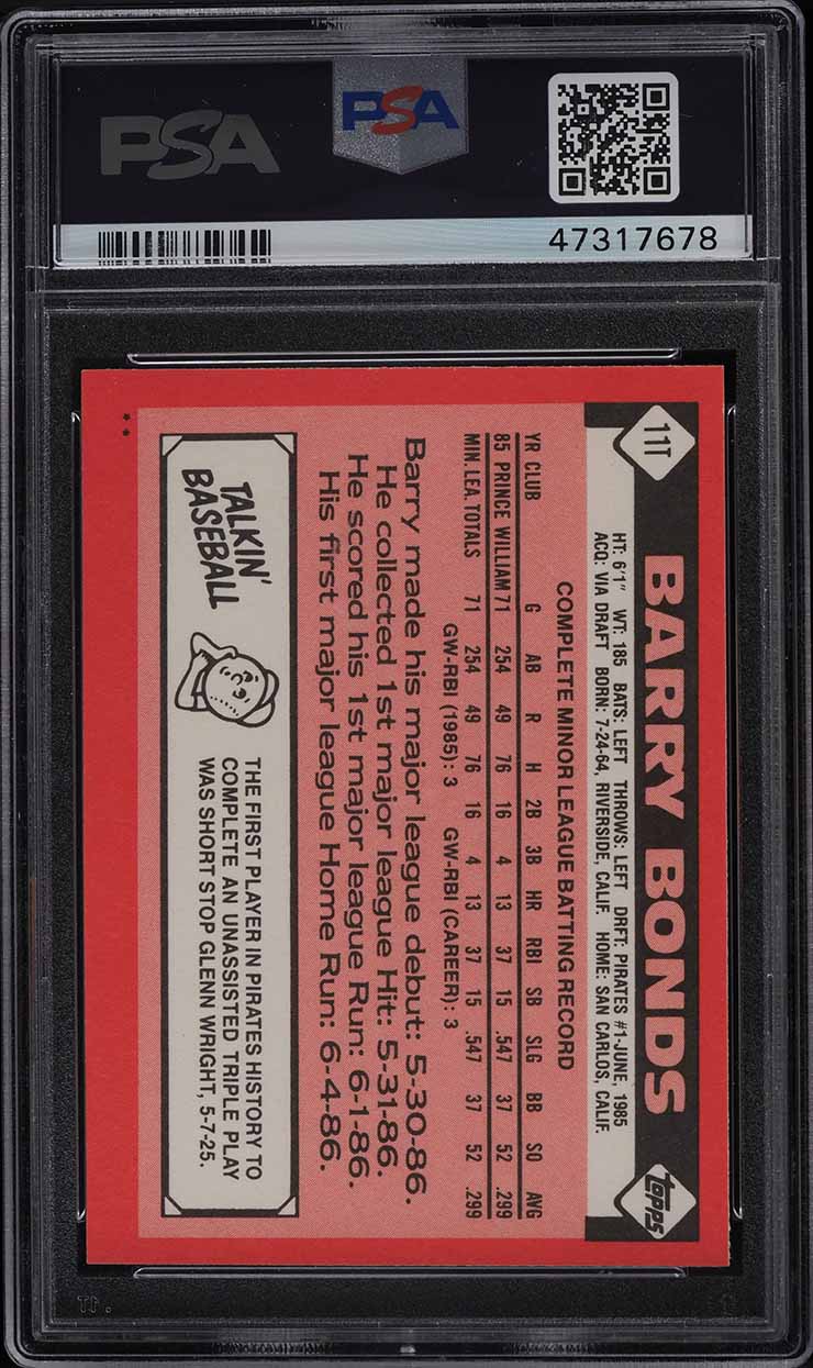 1986 Topps Traded Barry Bonds ROOKIE #11T PSA 9 MINT