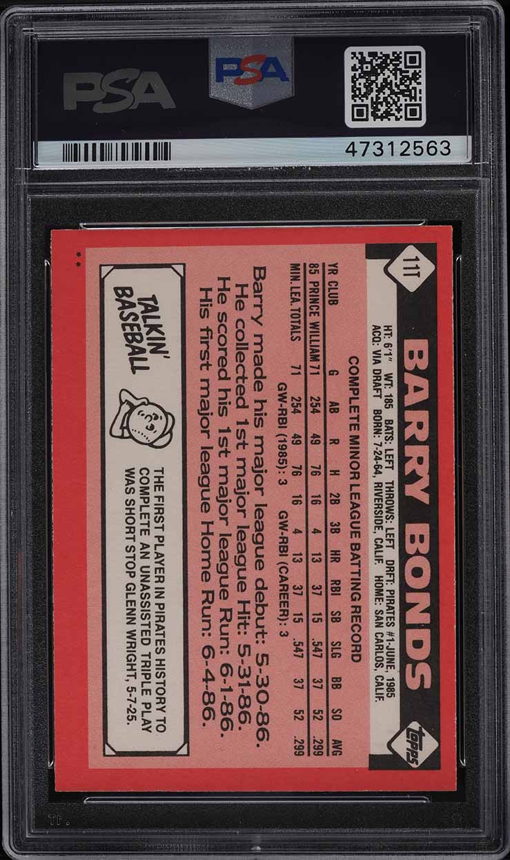 1986 Topps Traded Barry Bonds ROOKIE #11T PSA 9 MINT