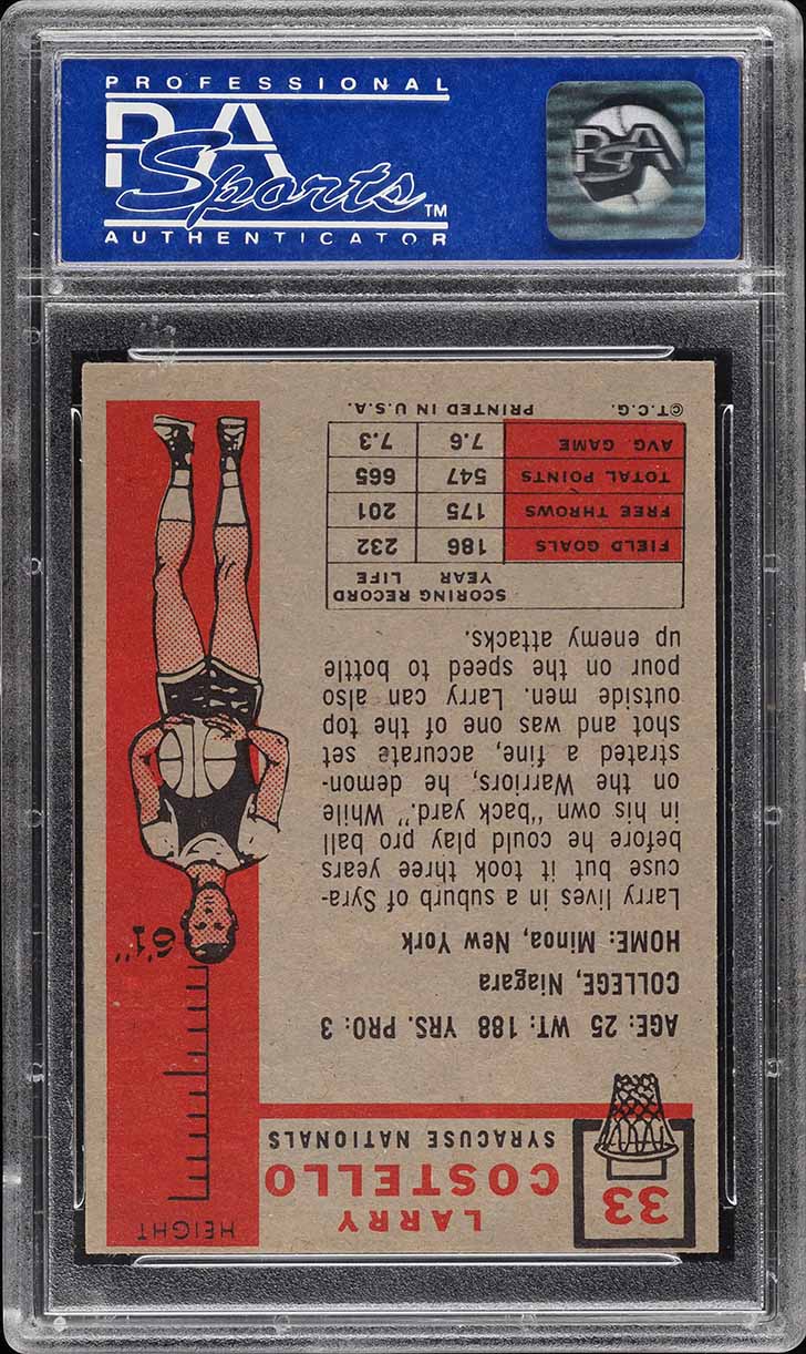 1957 Topps Basketball Larry Costello ROOKIE #33 PSA 8(oc) NM-MT