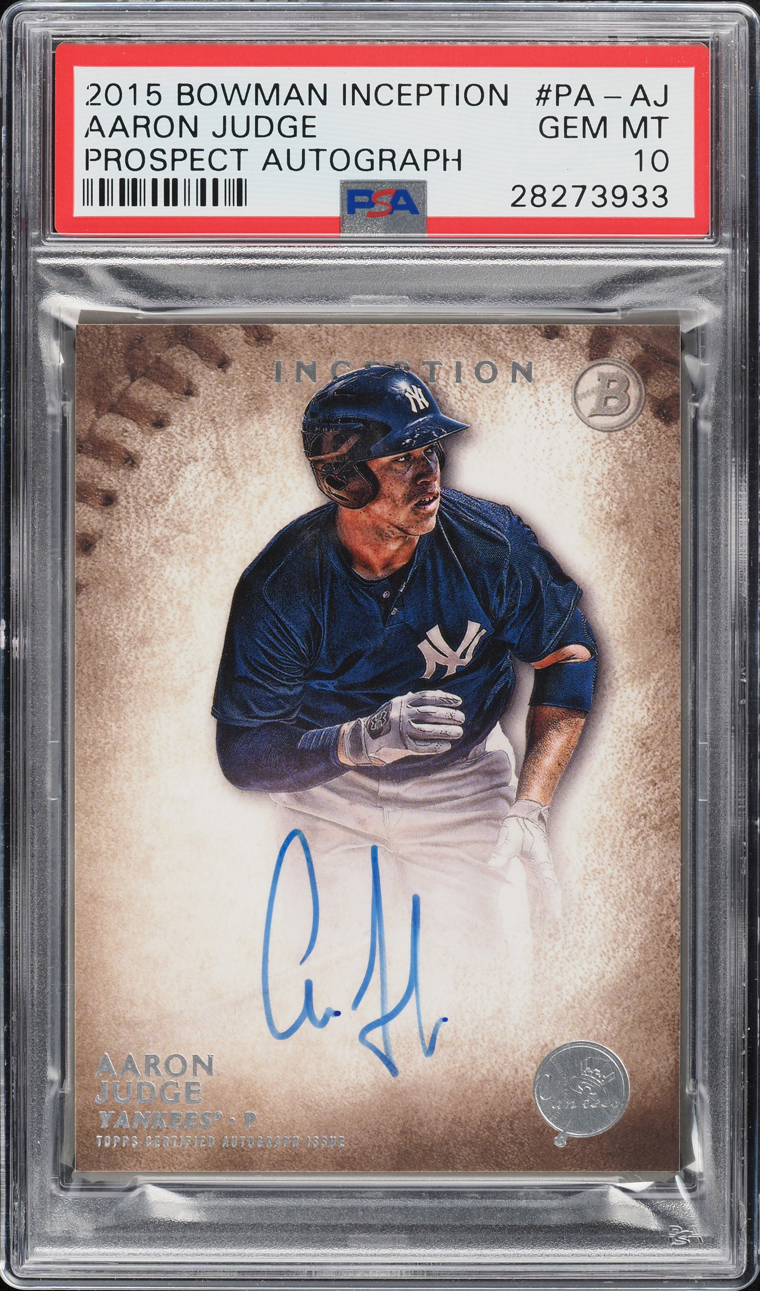 Aaron Judge auto 2015 直筆サイン Inception 2015 Bowman Inception Prospect Aaron Judge ROOKIE RC AUTO #PA-AJ