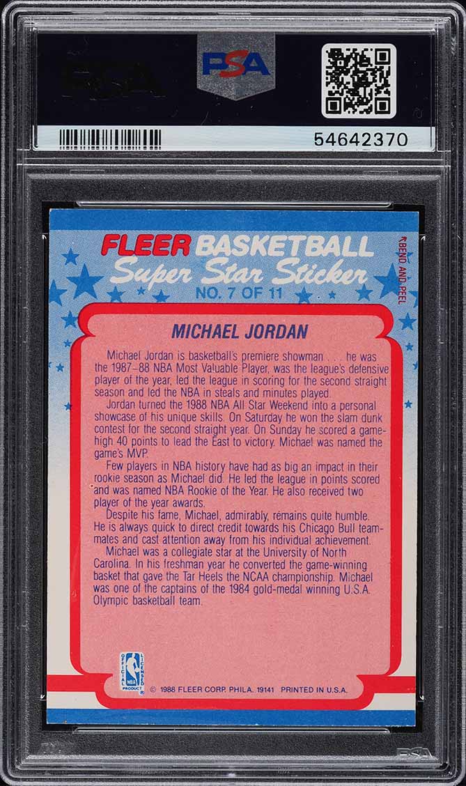 1988 Fleer Sticker Michael Jordan #7 PSA 6 EXMT