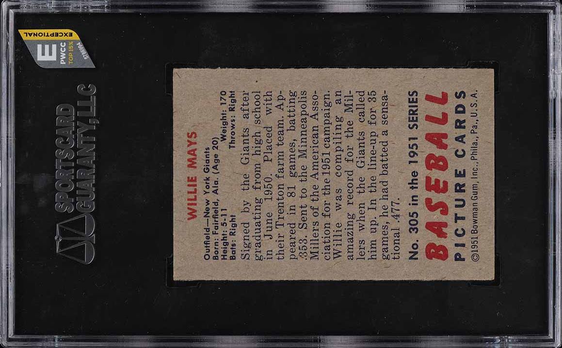 1951 Bowman Willie Mays ROOKIE #305 SGC 2 GD