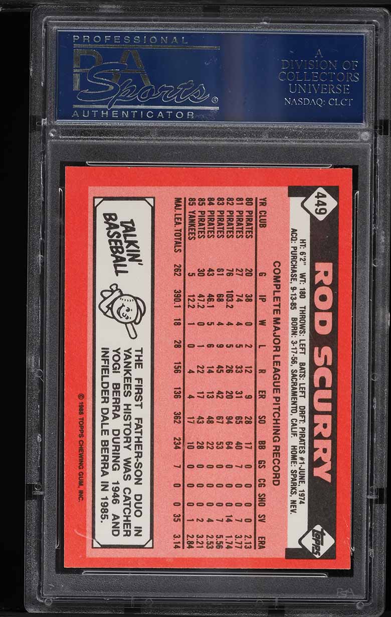 1986 Topps Tiffany Rod Scurry #449 PSA 10 GEM MINT