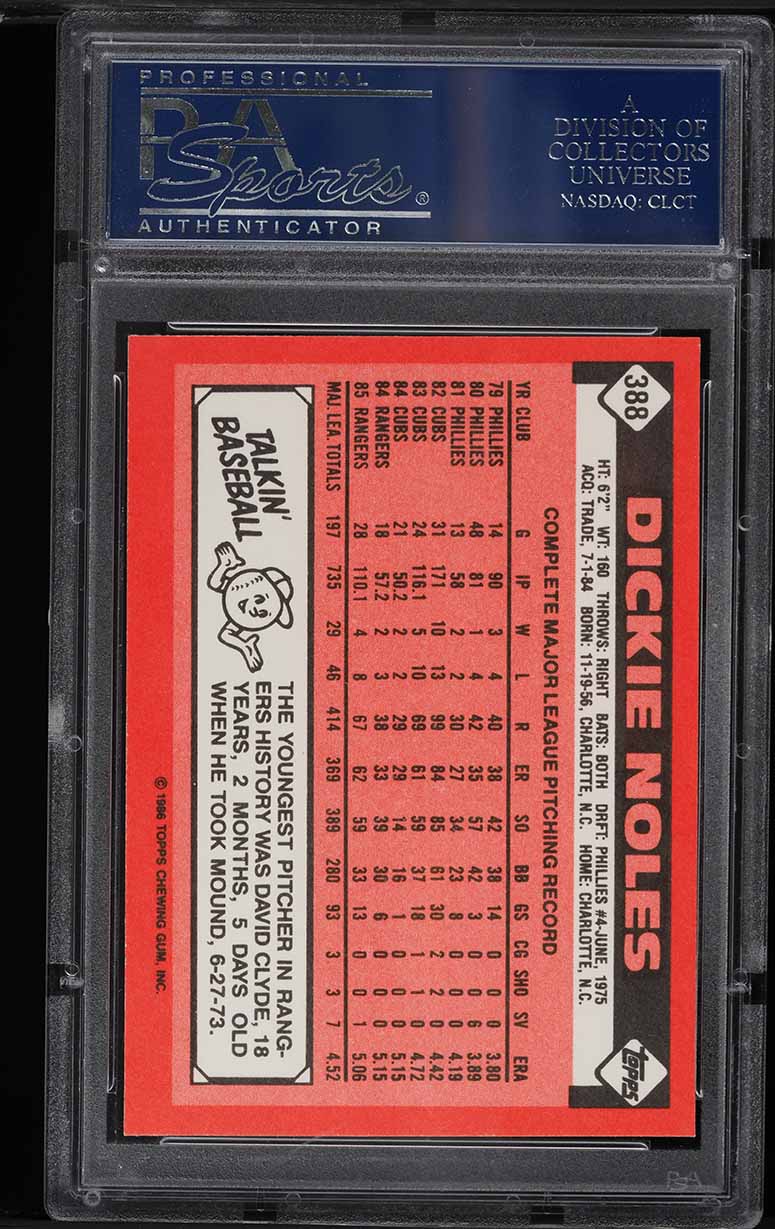 1986 Topps Tiffany Dickie Noles #388 PSA 10 GEM MINT