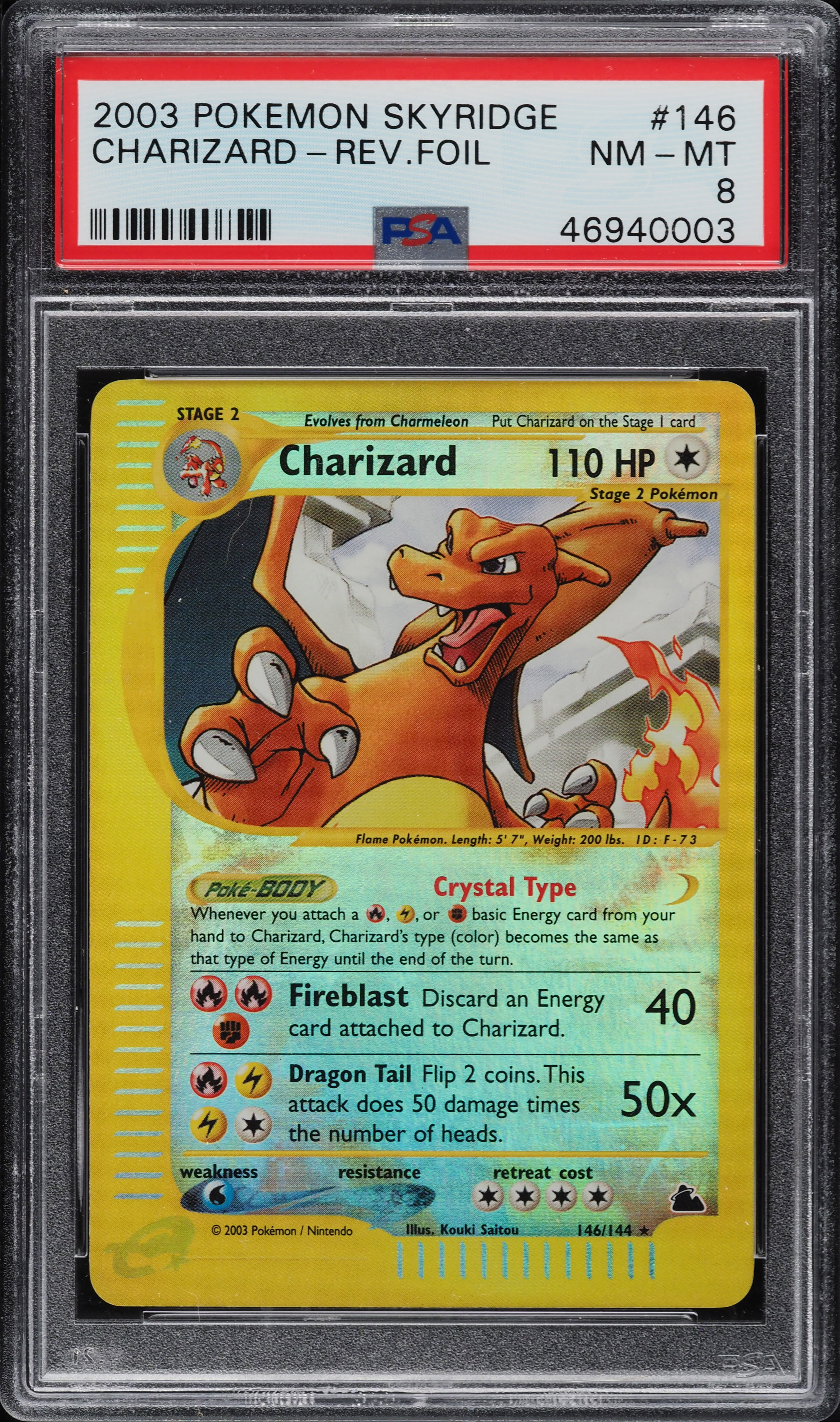 2003 Pokemon Skyridge Reverse Holo Crystal Charizard #146 PSA 8 NM