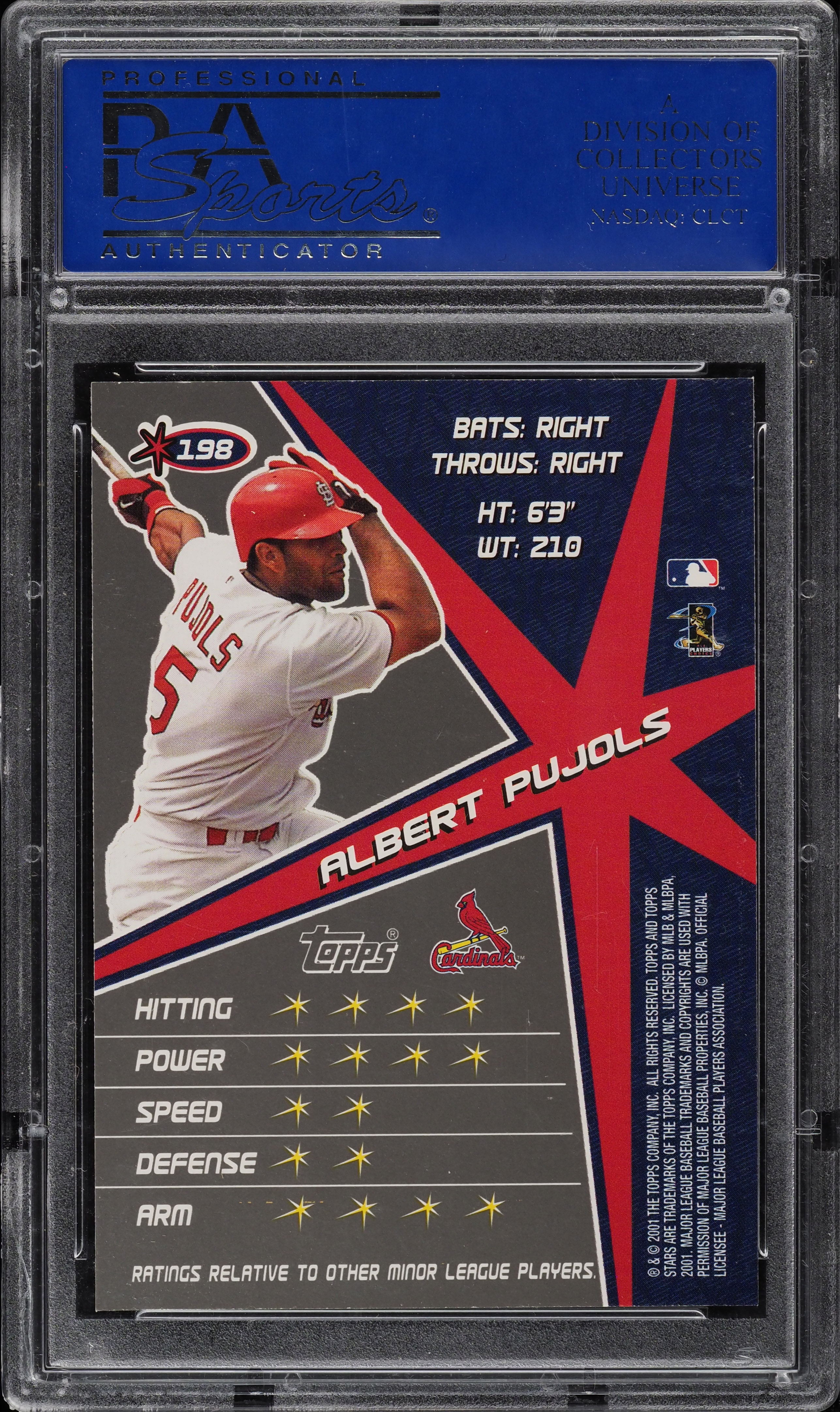 2001 Topps Stars Albert Pujols ROOKIE RC #198 PSA 9 MINT on