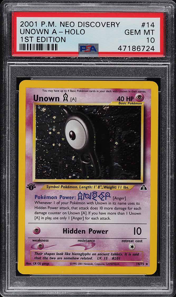 2001 Pokemon Neo Discovery 1st Edition Holo Unown A #14 PSA 10 GEM MINT