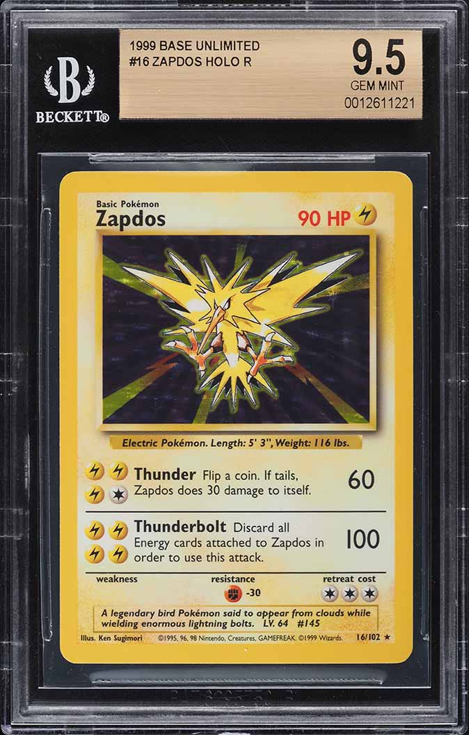 1999 Pokemon Base Set Holo Zapdos #16 BGS 9.5 GEM MINT