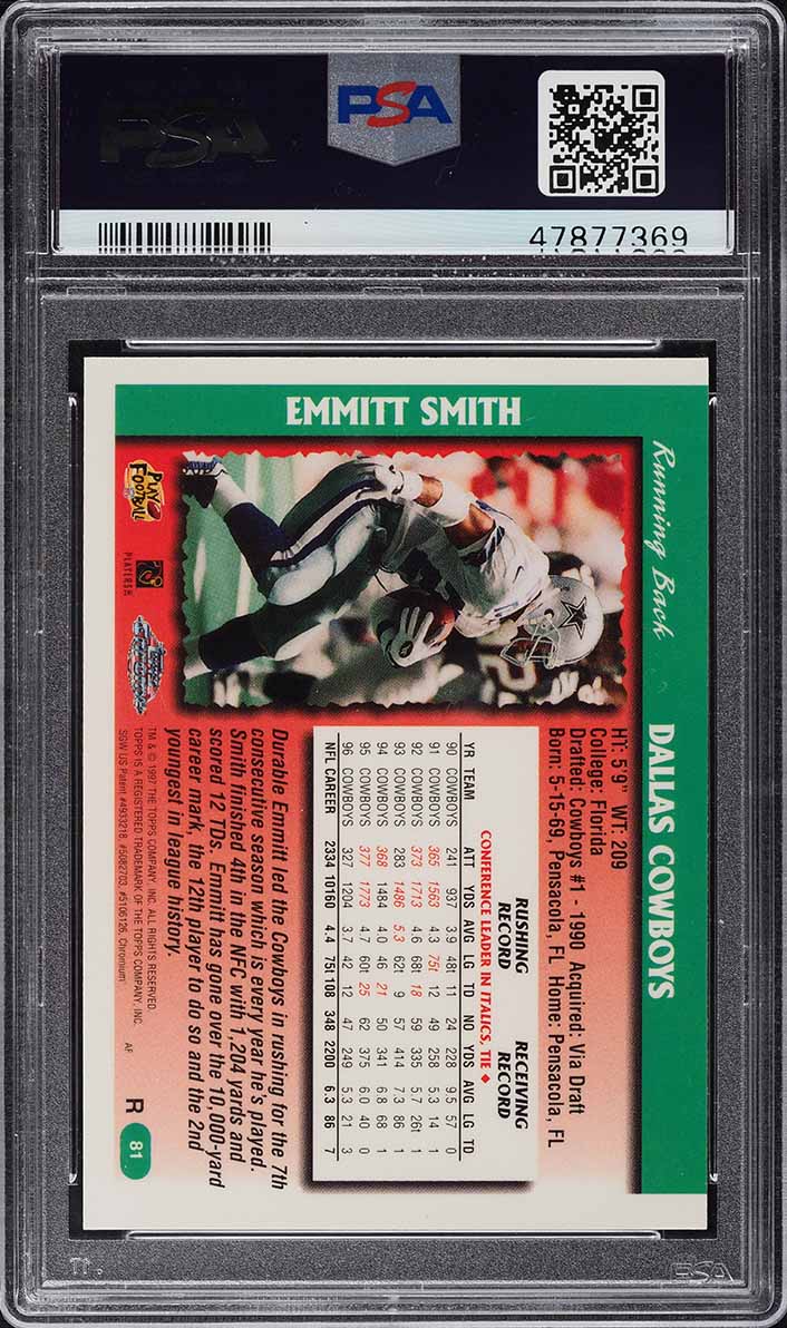 1997 Topps Chrome Refractor Emmitt Smith #81 PSA 9 MINT