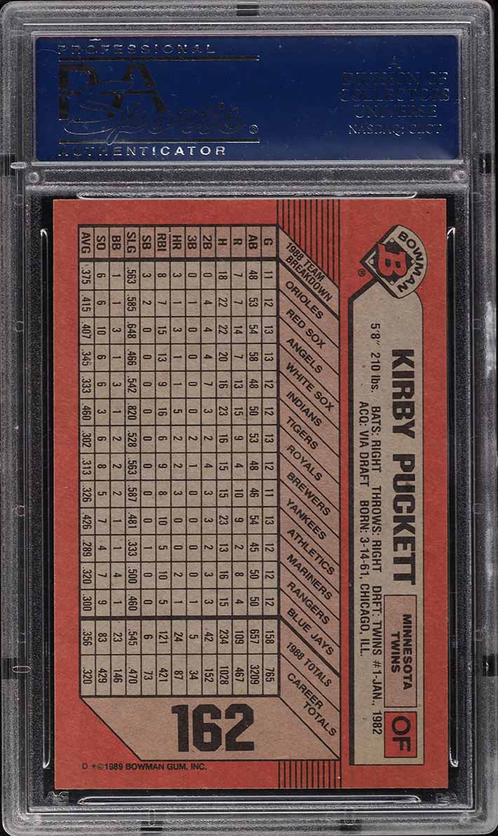 1989 Bowman Kirby Puckett #162 PSA 10 GEM MINT on Fanatics Collect