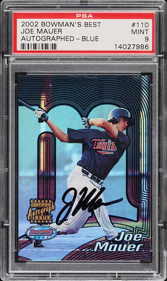 2002 Bowman's Best Blue Joe Mauer ROOKIE RC AUTO #110 PSA 9 MINT
